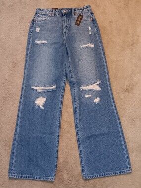 BlankNYC The Franklin Ribcage Distressed Wide-Leg Women's Jeans Blue Size 28 NEW